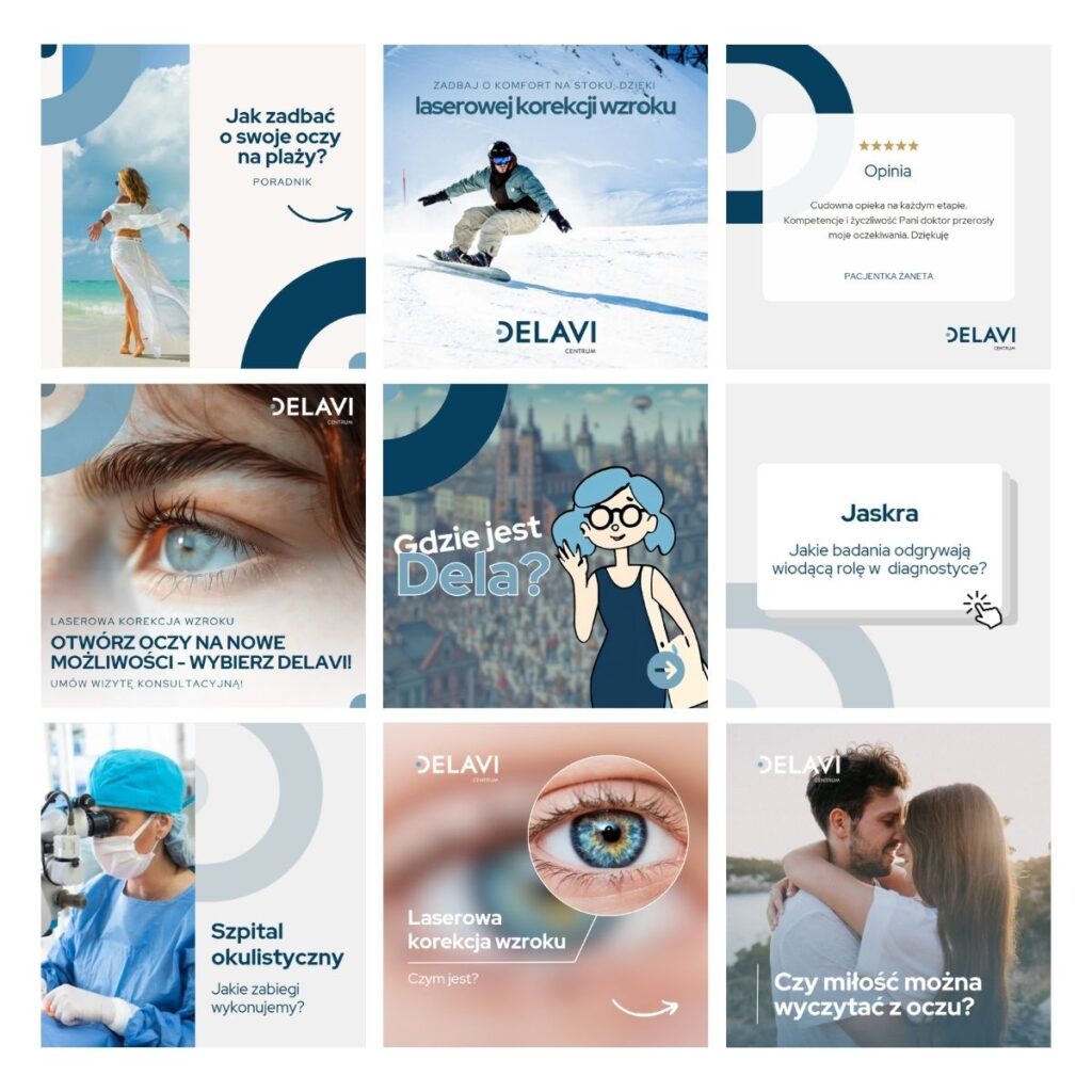 Case study social media kliniki okulistycznej Delavi — projekt komunikacji i strategii contentowej stworzony przez agencję marketingu medycznego Solutio Medica